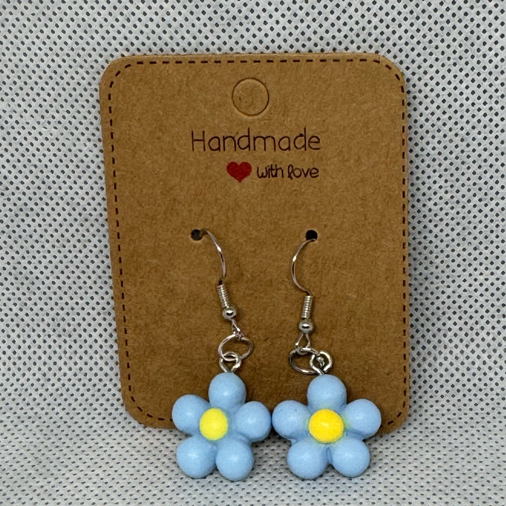 Handmade Blue and Yellow Flower Earrings